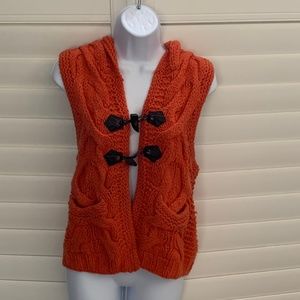 Free People Knit Hooded Sweater Vest- Orange Sz S